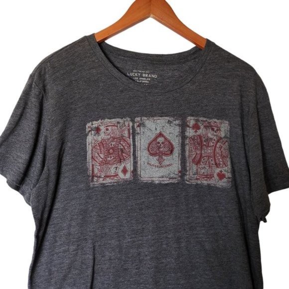 Lucky Brand Burnout Poker Cards‎ Tee Graphic T Shirt L Large Gray - Picture 4 of 10